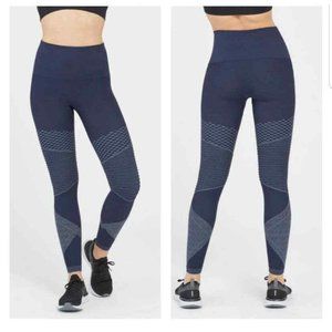SPANX Look At Me Now Moto Textured Leggings size L Indigo Sky Blue & Black NWT